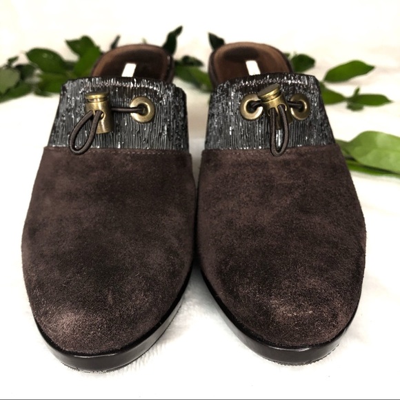Via Spiga Suede Wedge Heel Mules Brown 7 M - Picture 7 of 9